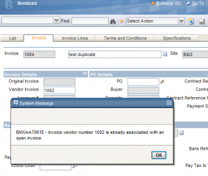 Duplicate invoice vendor
