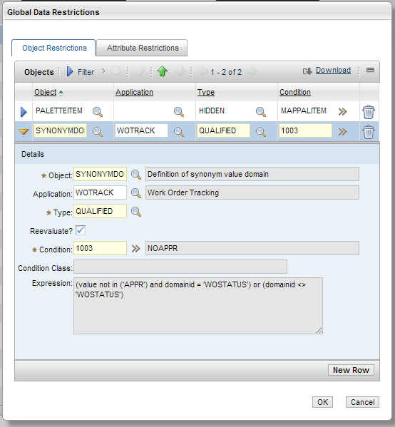 conditional expression manager in maximo